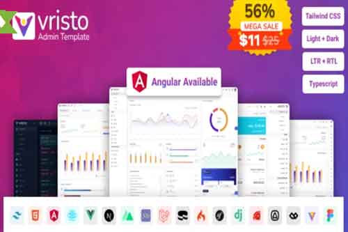 قالب ادمین داشبورد - Vristo – Tailwind HTML, Angular, React, NextJS, Vue, NuxtJS, Laravel, Node, Admin Dashboard Template